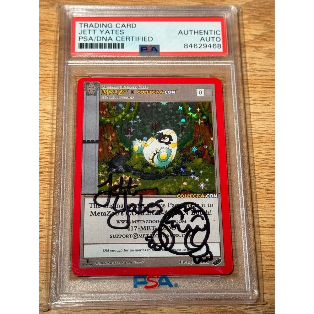 MetaZoo X Collect-A-Con 2022 Artifact Egg Business Card Signed Jett Yates PSA